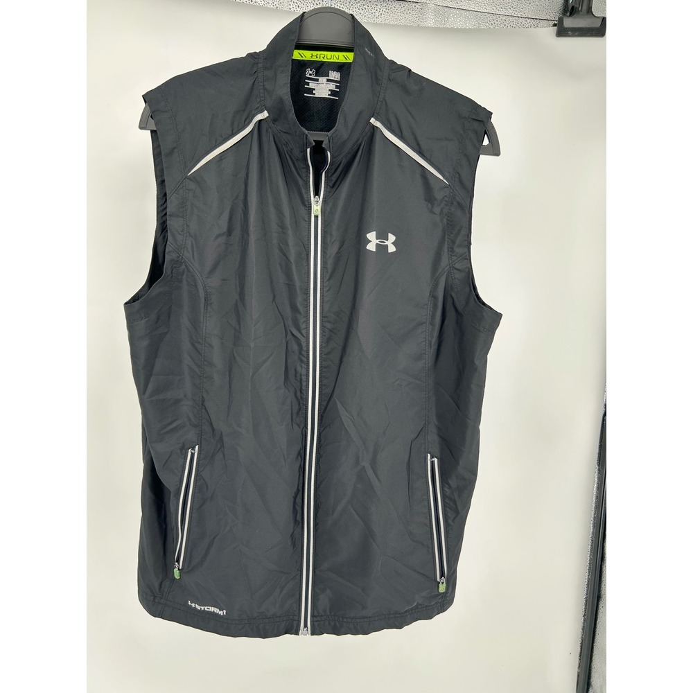 Under Armour Storm1 Mens Running Vest‎ Black Full Zip Reflective Large LG Fitted